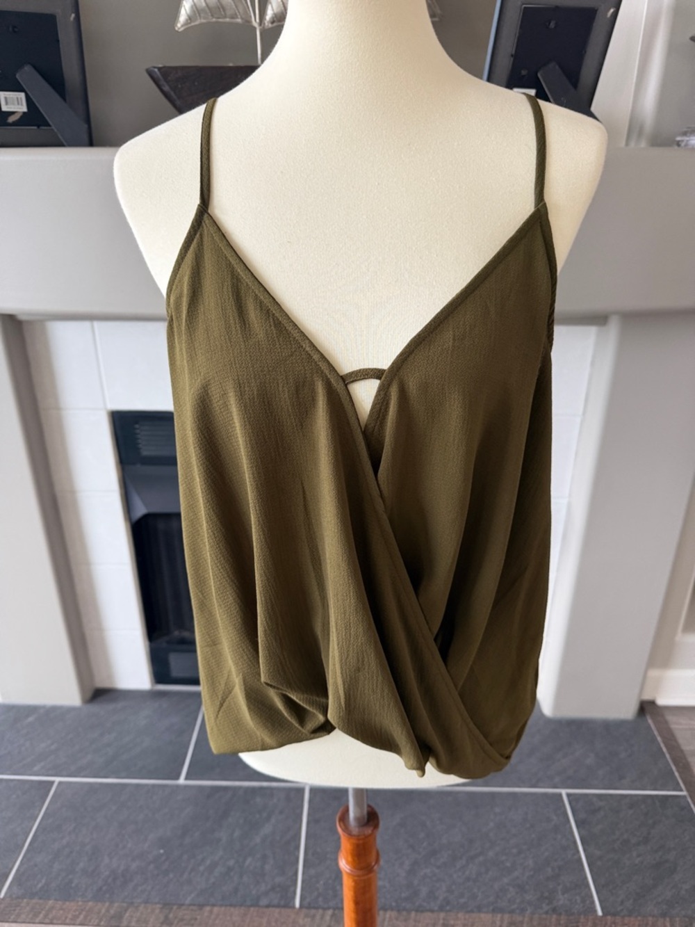 Olive Green Draped V-Neck Camisole Top